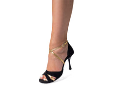 PD816 leather dance shoes in black gold