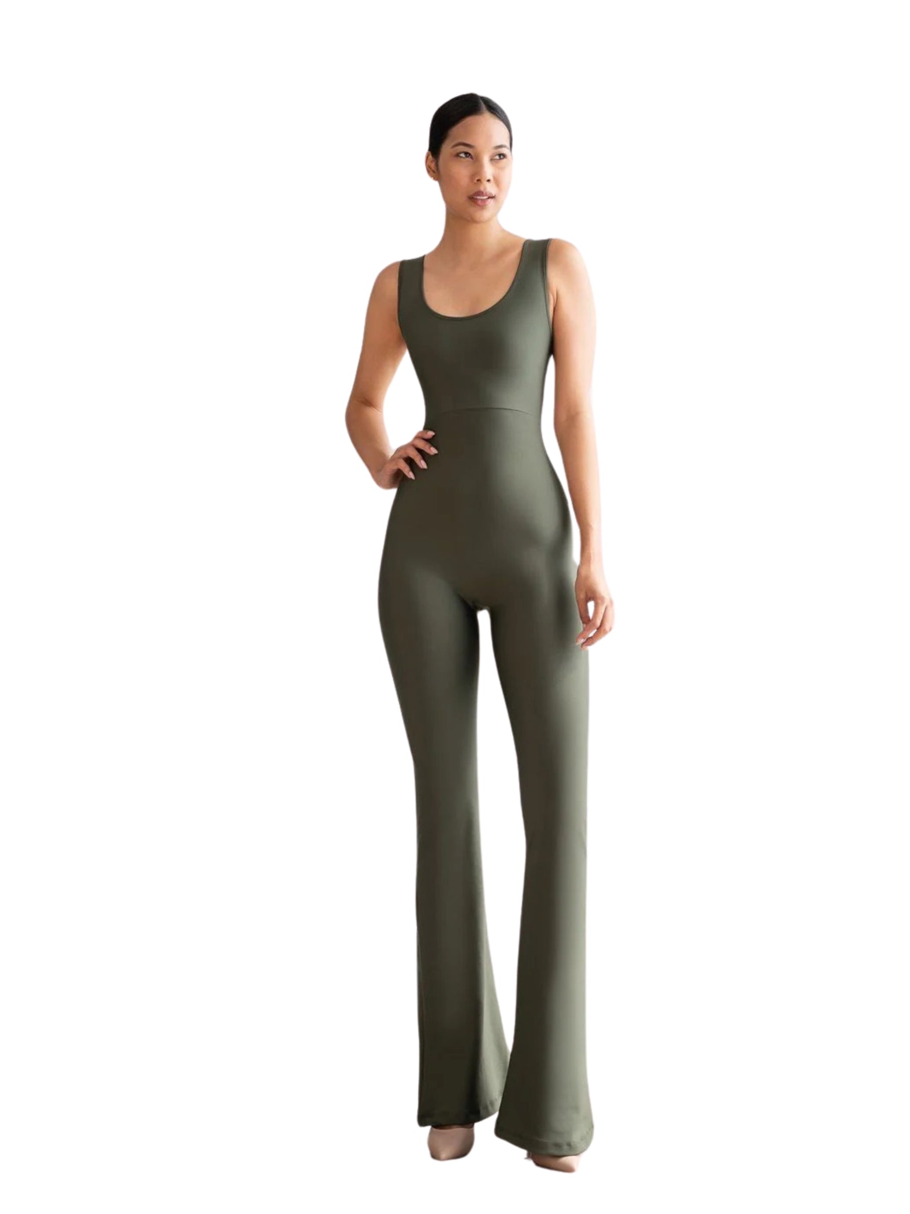 1503 Spanish Scrunch Butt Jumpsuit in Khaki