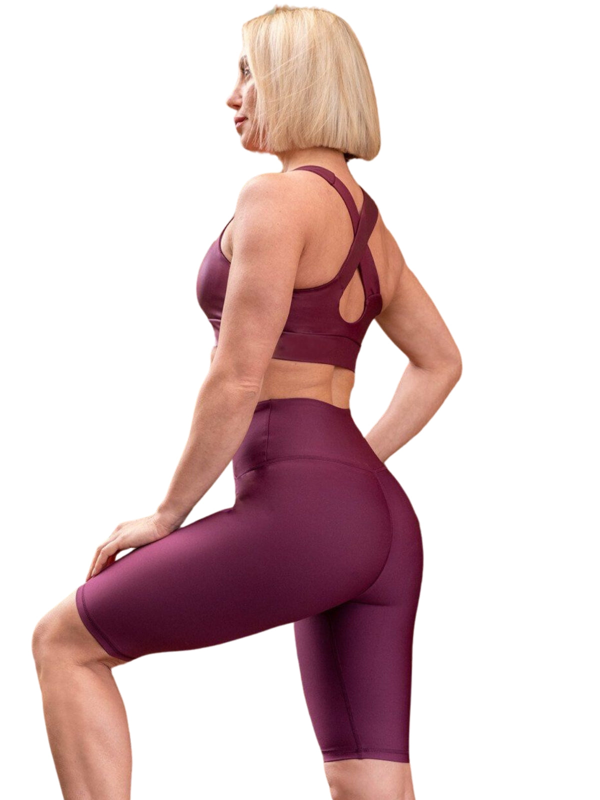 6021 Leggings Biker Ve Waist en rouge bordeaux