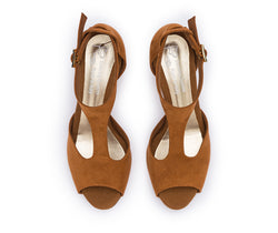 DQ1001 Dance shoes in brown with suede sole