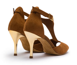 DQ1001 Dance shoes in brown with suede sole