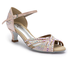 DQ L3M dance shoes in rosé cipria with rhinestones