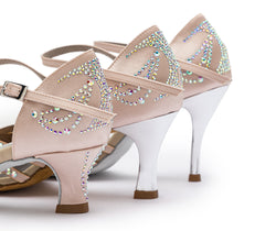 Zapatos de baile DQ L3M en cipria rosada con strass