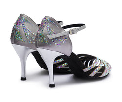 DQ L3M dance shoes in silver with rhinestones