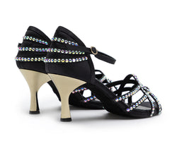 Talita dance shoes in black satin with Swarowski stones