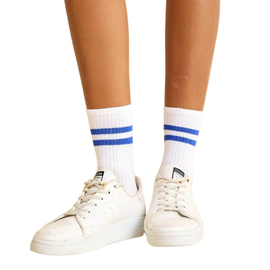 455-6 Chaussettes en blanc avec des rayures bleues