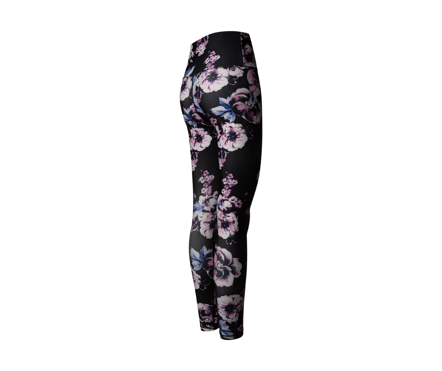 334 Leggings a vita alta in nero, blu e rosa a fiori