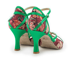 Nao's dance shoes in green with flower patterns