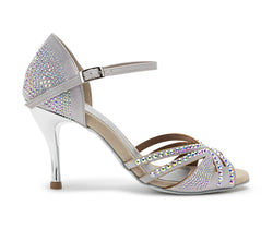 DQ L3M Chaussures de danse en argent avec strass & semelle intérieure claire