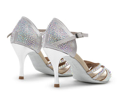 Zapatos de baile DQ L3M plateados con strass y plantilla de color claro