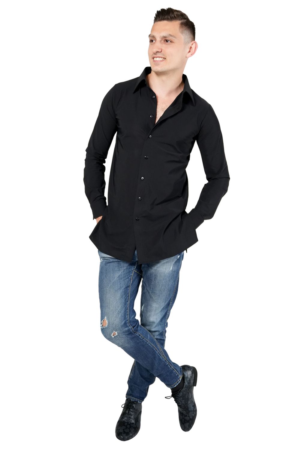 Ru5749 Camisa de hombre elástica en negro