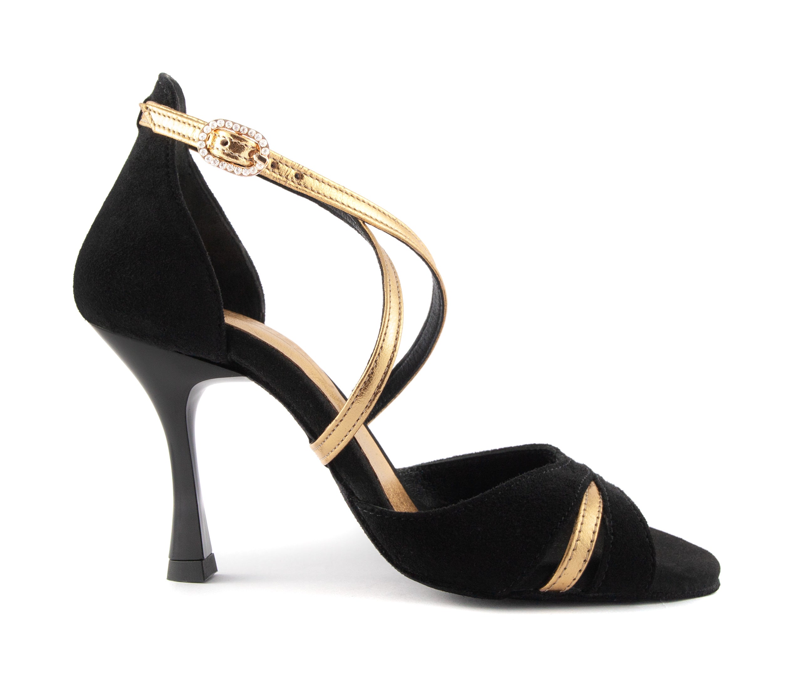 Scarpe da ballo PD816 in pelle nera/oro