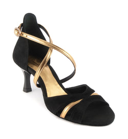 Scarpe da ballo PD816 in pelle nera/oro