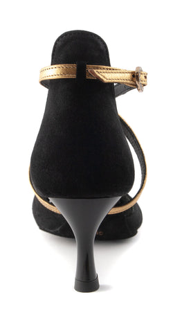 PD816 leather dance shoes in black gold