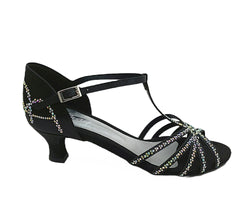 Scarpe da ballo L9 in raso nero con strass