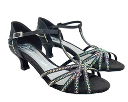 L9 dance shoes in black satin rhinestone