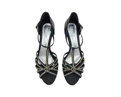 Scarpe da ballo L9 in raso nero con strass