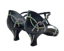 Zapatos de danza L9 de strass de satén negro