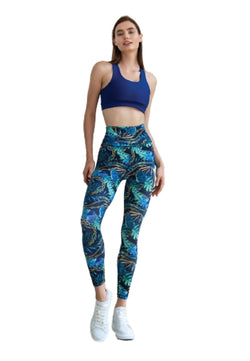 304 extra high waist leggings in blue & green patterned