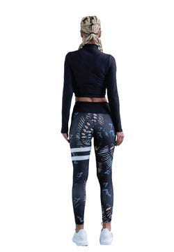 1163 Leggings extra de cintura alta en negro y azul con rayas