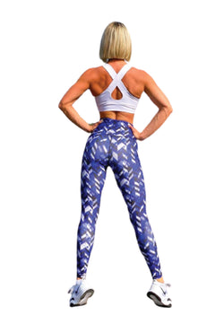 1037 Leggings de cintura extra alta con estampado azul y blanco