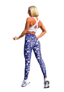 1037 Leggings extra de cintura con estampados azules y blancos